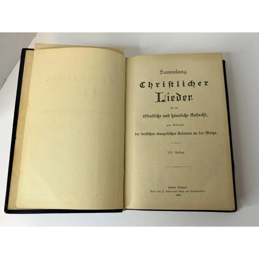Antique German Hymnal 1905 Sammlung Christlicher Lieder Volga Black Leather